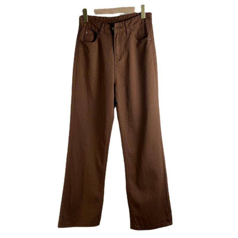 Brown Jeans Retro American Solid Color Looks Thin - amazitshop