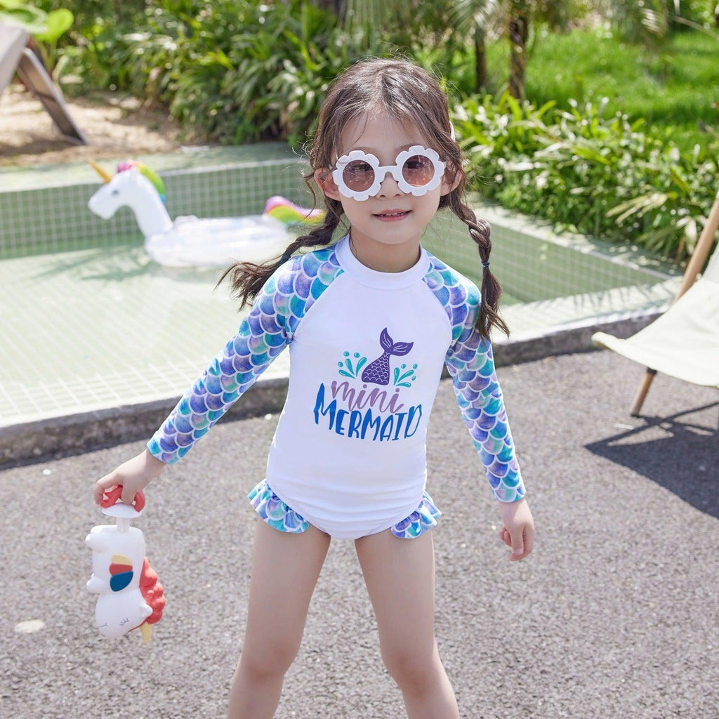 Children's Swimsuit New Cute One-piece Long Sleeves Sunscreen Swimwear - amazitshop