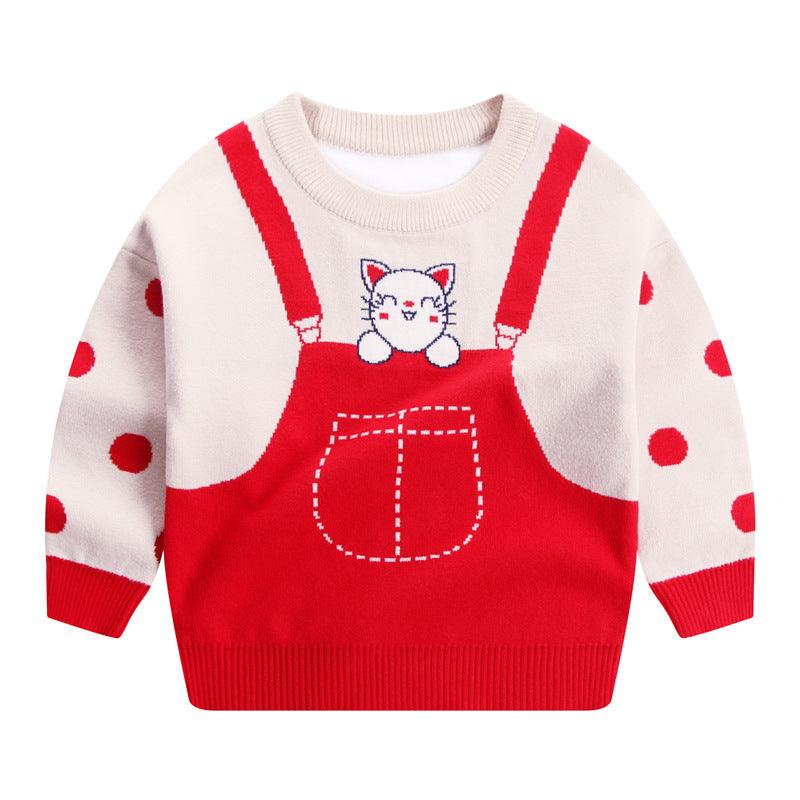 Children's Sweater Strap Cat Cotton Double Layer Warm - amazitshop