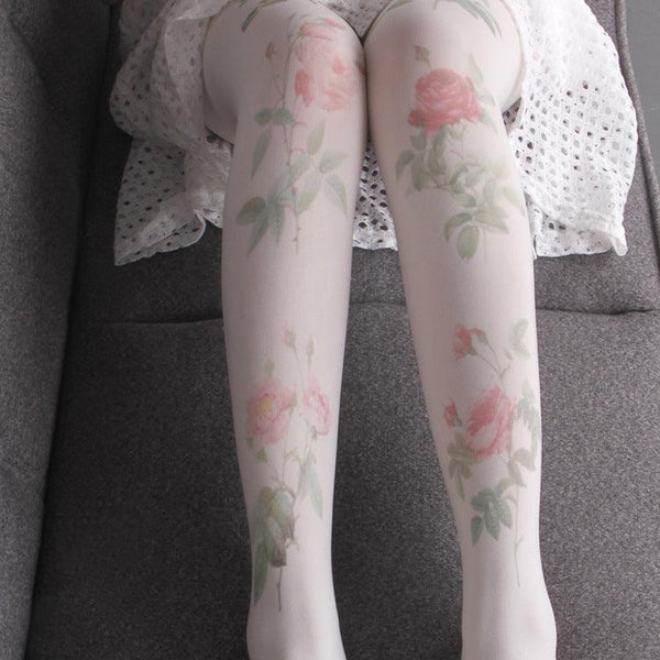 Anti-snag Silk Leggings Rose Velvet Girl Student Print Pantyhose - amazitshop