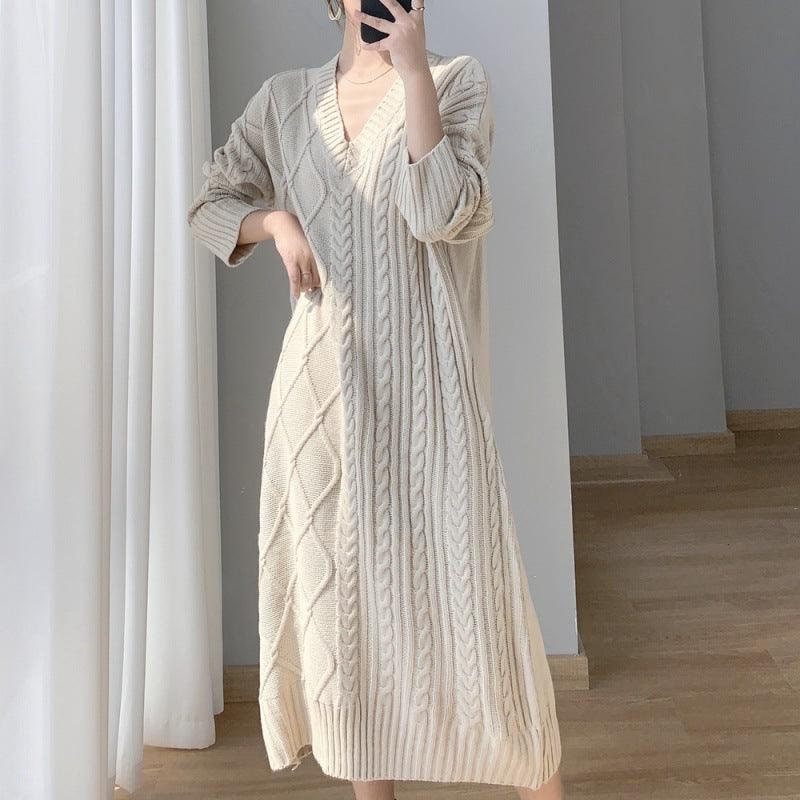 Women's Cable-knit Sweater Dress Knitted - amazitshop