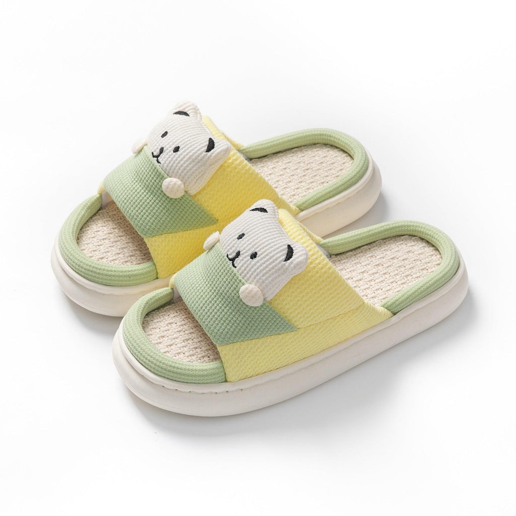 Cute Cartoon Bear Slippers Spring And Autumn Fashion Thick-soled Mute Linen Slipper Women's House Shoes - amazitshop