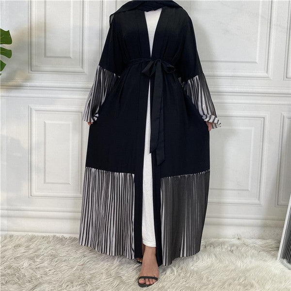 Pleated Hem Robe Women Arabian Long Cardigan - amazitshop