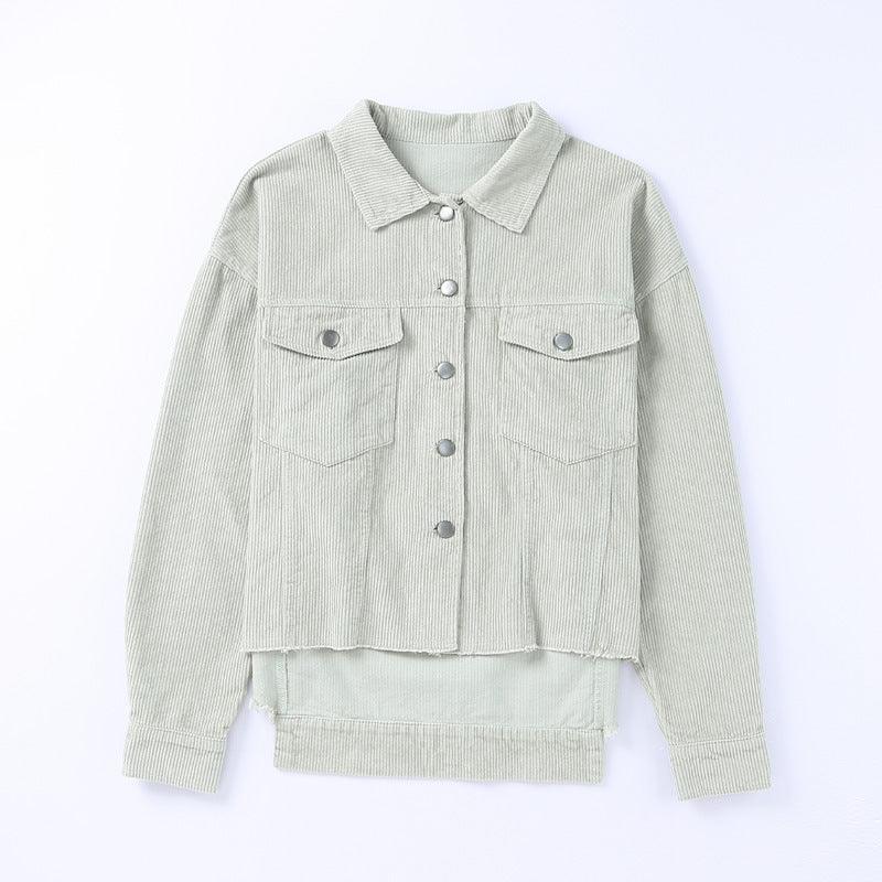 Shiying Simple Style Niche Corduroy Lapels Single-breasted Solid Color Shirt Jacket - amazitshop