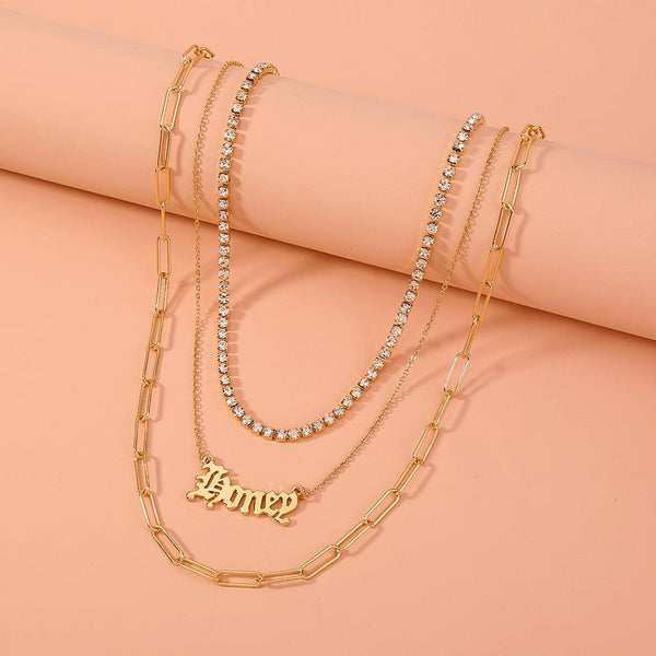 Monogram pendants, multi-layer necklaces, - amazitshop
