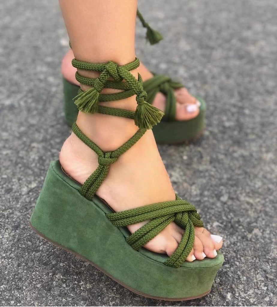 Summer Women Wedges Shoes High Heel Strappy Sandals - amazitshop
