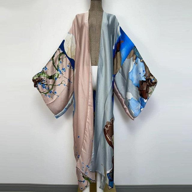 Kimonos Verano Women Print Long Sleeve Cardigan Fem Dress - amazitshop