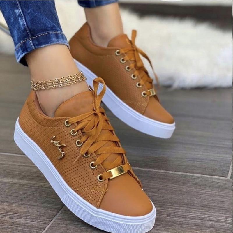 Women Flat Sneakers Breathable Lace-up Shoes For Girls - amazitshop
