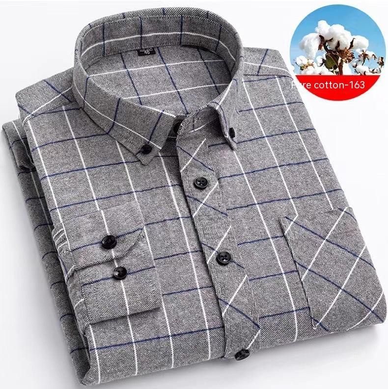 Men's Cotton Brushed Plaid Shirt - amazitshop