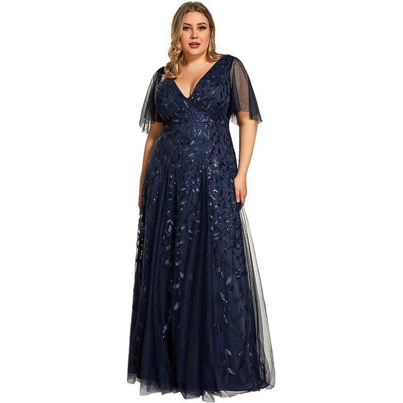 Women's Plus Size Bridesmaid Sequined Net Fishtail Dress - amazitshop