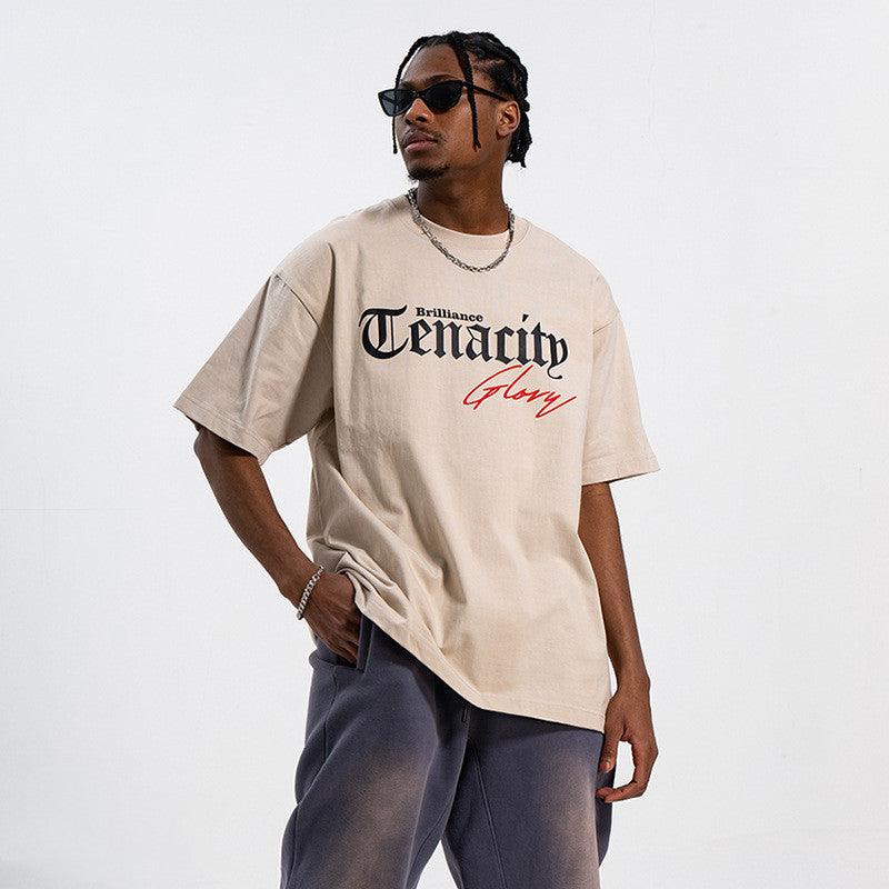 Retro Simple Text Printed Bottoming Shirt Fashion Brand Hip Hop Short Sleeve Street Men's And Women's Loose T-shirt - amazitshop