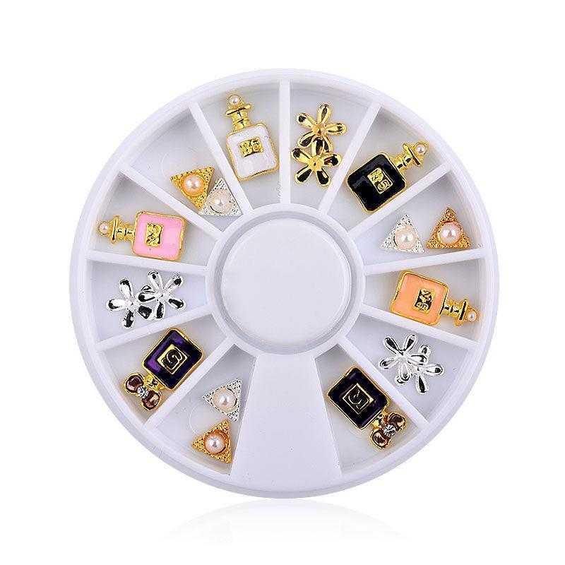 1 Wheel 3D Charm Alloy Rhinestones Nail Art Decorations Perfume Bottle Bow Flowers Triangle DIY Nail Jewelry Supplies - Amazitshop