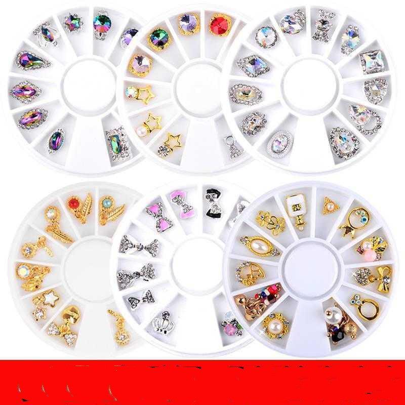 1 Wheel 3D Charm Alloy Rhinestones Nail Art Decorations Perfume Bottle Bow Flowers Triangle DIY Nail Jewelry Supplies - Amazitshop