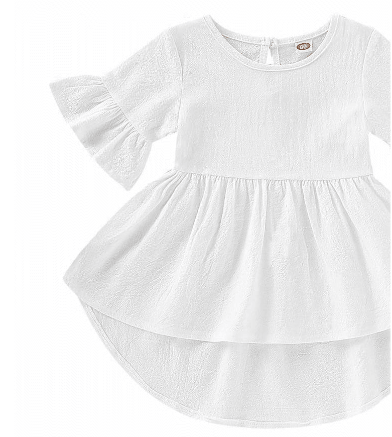Toddler Kids Baby Girls Flare Short Sleeve Cotton Solid - amazitshop