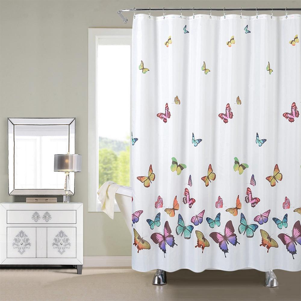 Colorful Butterfly Polyester Waterproof Printing Shower Curtain Home Bathroom Curtain Shower Partition Curtain With 12C Ring Set - amazitshop