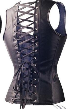 Black Steampunk Faux Leather Overbust Corset - amazitshop