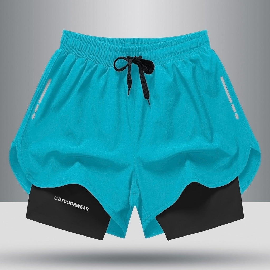 Men's Drawstring Sports Shorts Double Layer Quick Dry High Elasticity Activewear Pants - amazitshop