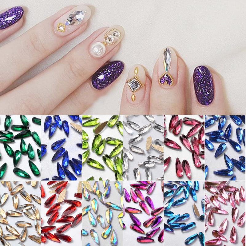 10Pcs 3D Nail Art Rhinestones Long Water Drop Shaped Glitter Nail Art Decorations Accessoires Nail Supplies - Amazitshop
