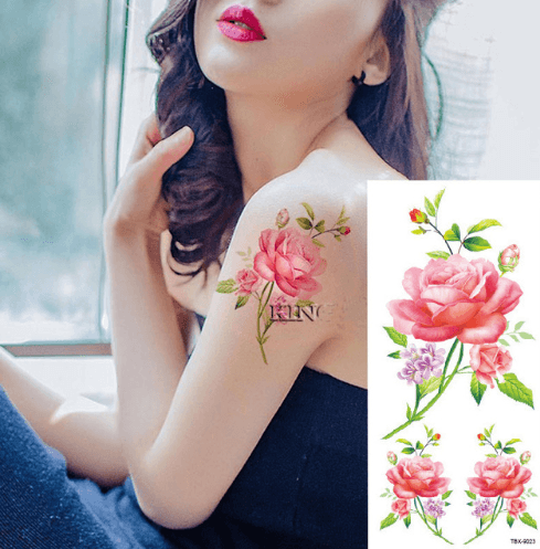 Flower tattoo sticker color sketch tattoo sticker flower peony rose plum tattoo sticker - amazitshop