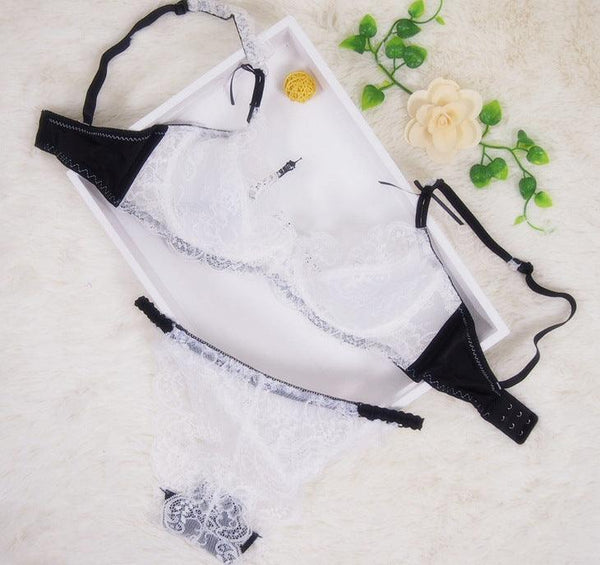 Beautiful girl tulle lace stitching underwear bra set - amazitshop