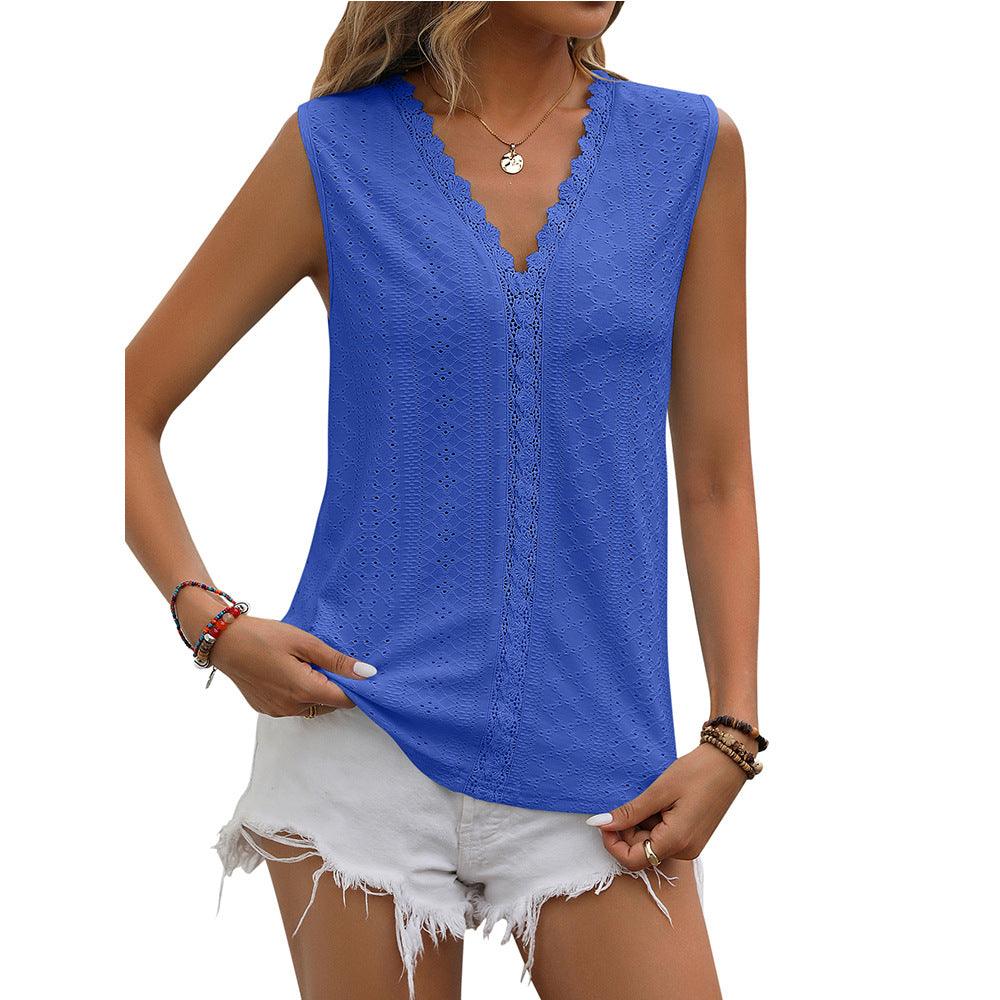 Lace Tops Women V-neck Sleeveless Hollow Out Vest Summer Tank - amazitshop