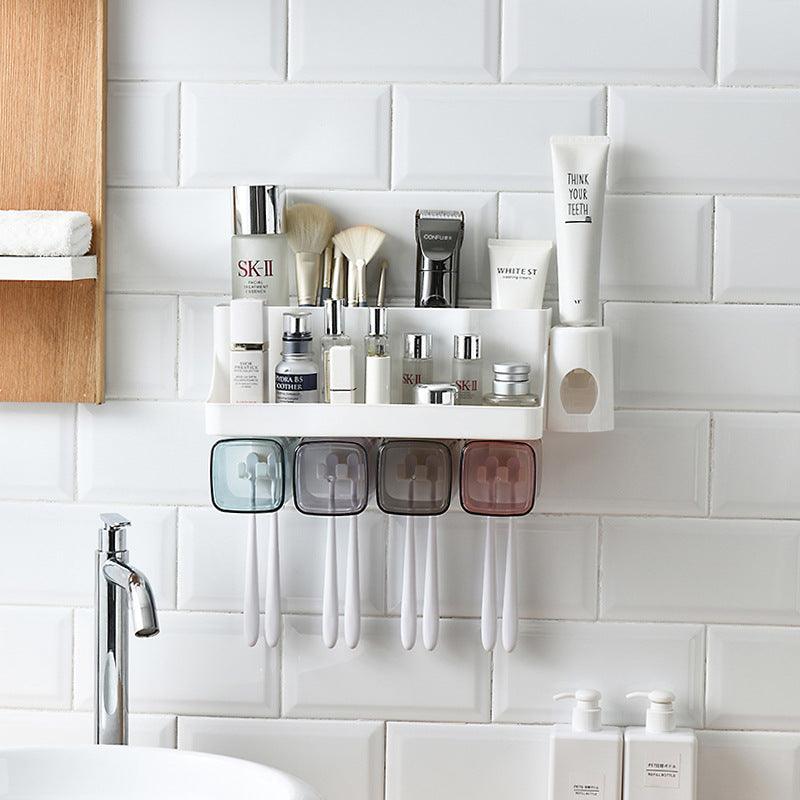 Toothbrush Holder Bathroom Shelving Perforation-free Suction Wall Bathroom Toiletry Set - amazitshop