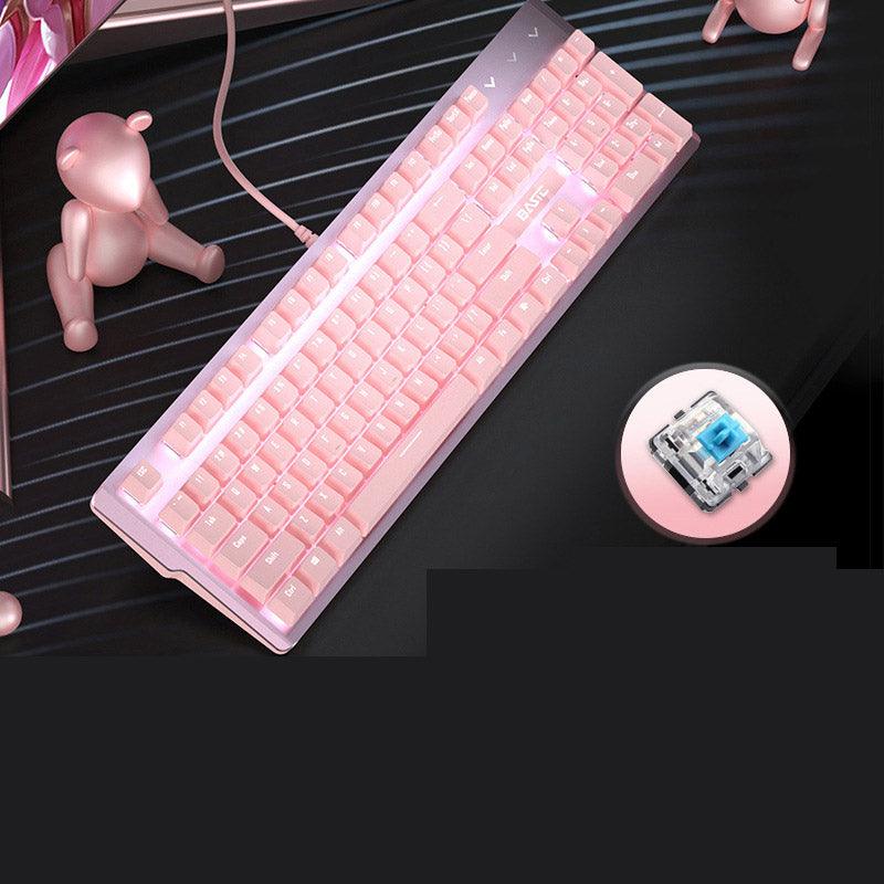 Girly pink mechanical keyboard 104 keys green axis black axis red axis wired - amazitshop
