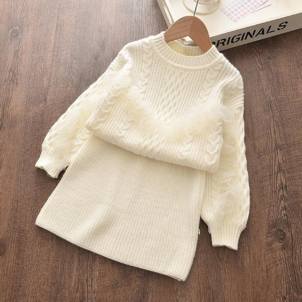 Autumn and winter new Korean girls' sweaters fashionable two-piece suits, small and medium-sized children's foreign-style sweater skirts, a consignment - amazitshop