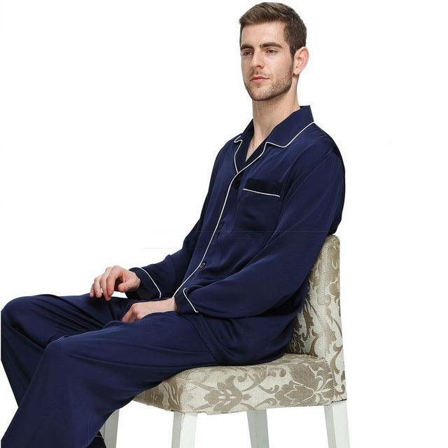 Men's silk satin pajamas suit casual wear - amazitshop