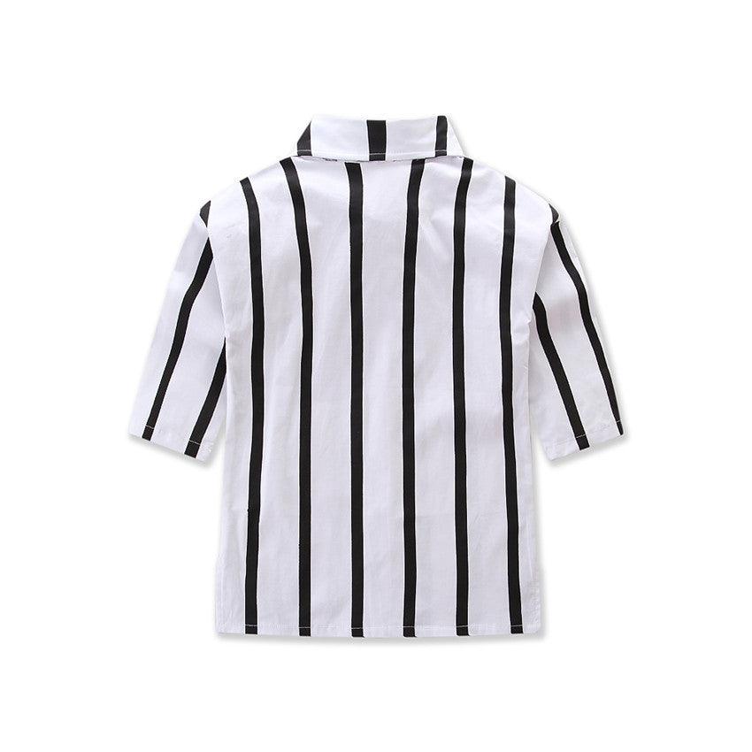 Black and white vertical striped shirt long sleeves - amazitshop