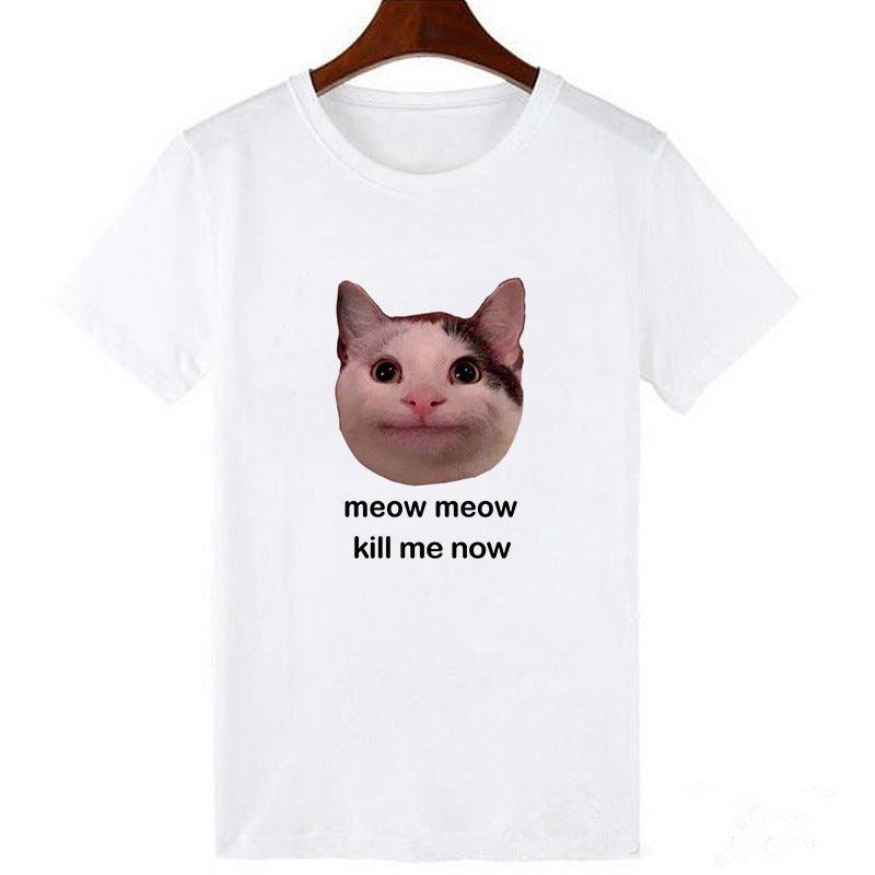 Horro Skull and Cat Femal Tshirt Top Tees kawai T-shirt - amazitshop