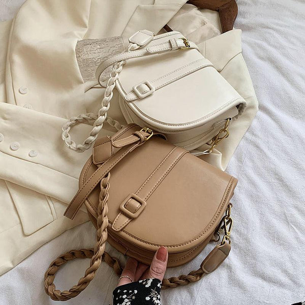Spring and Summer New Solid Color Flip Saddle Bag High-quality PU Leather Women's Designer Handbag Shoulder Messenger Bag Purses - amazitshop