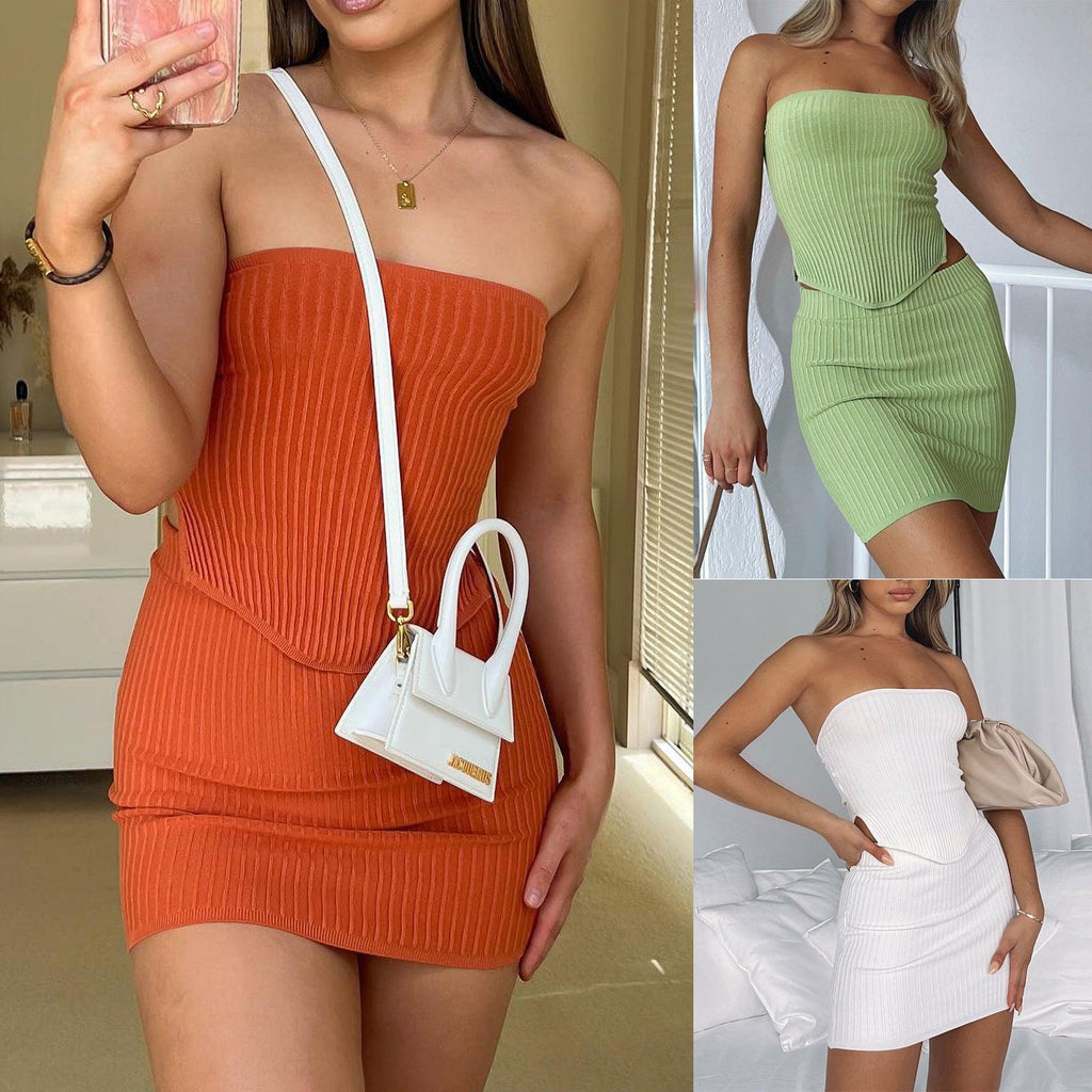 Womens Suit Sexy Summer Two Piece Outfits Crop Tops Bodycon Skirt Sets Mini Dress - amazitshop