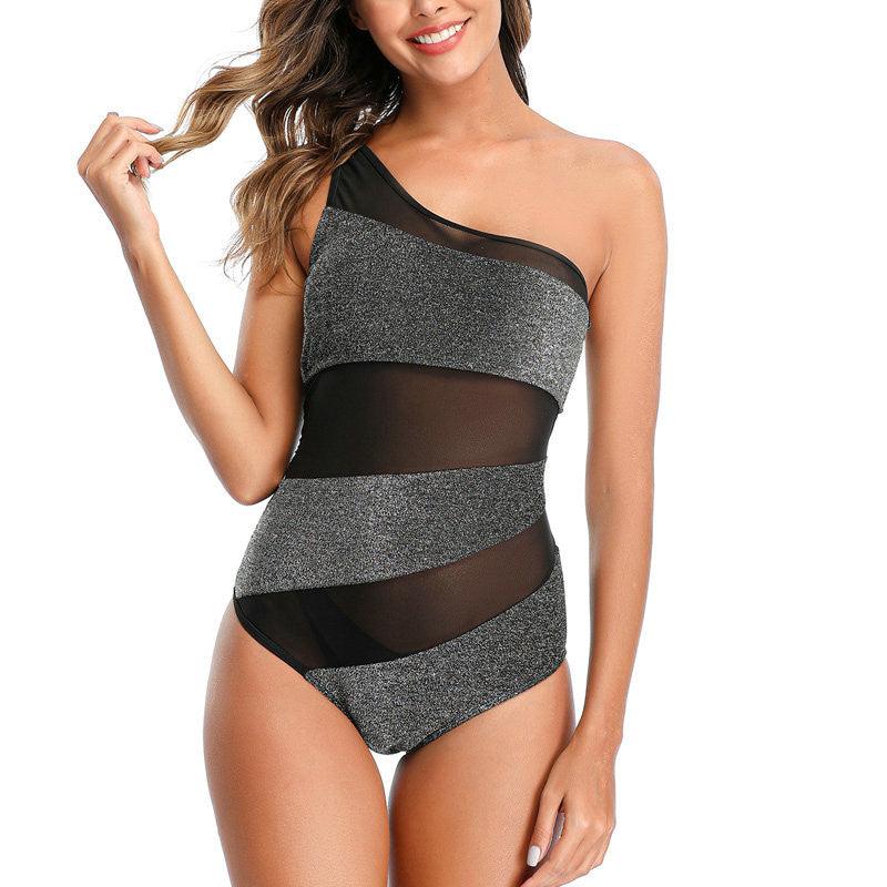 Women's one-shoulder mesh swimwear - amazitshop