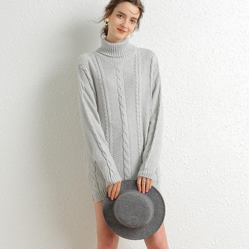 Mid-length turtleneck sweater dress - amazitshop