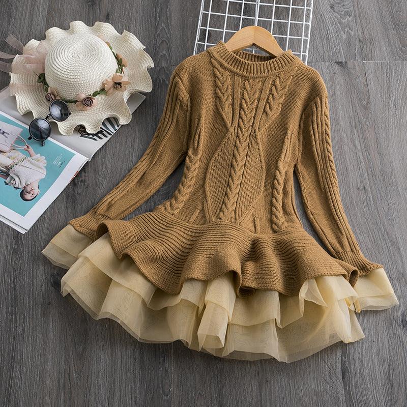 Girls' sweater dress long sleeve puffy princess dress - amazitshop