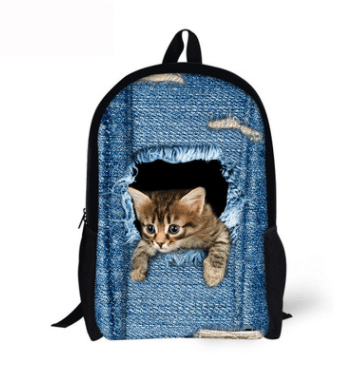 FORUDESIGNS Cat Backpack Cute 3D Animal Denim Backpacks for Children Boys Girls Casual Kids School Bag Mochila Travel Backpack - amazitshop