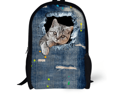 FORUDESIGNS Cat Backpack Cute 3D Animal Denim Backpacks for Children Boys Girls Casual Kids School Bag Mochila Travel Backpack - amazitshop