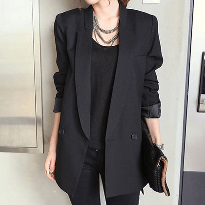 Solid Long Style Black Women Jacket and Blazer Female Notched Collar Asymmetrical Chic Ladies Blazers feminin - amazitshop
