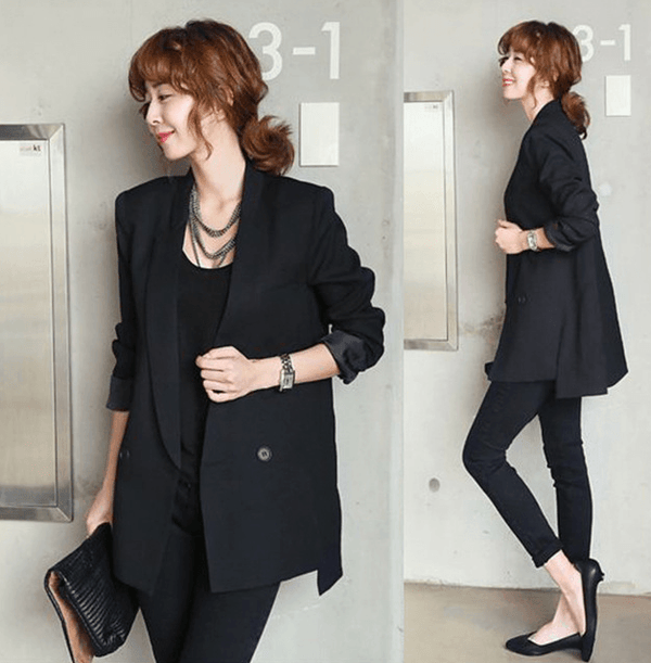 Solid Long Style Black Women Jacket and Blazer Female Notched Collar Asymmetrical Chic Ladies Blazers feminin - amazitshop