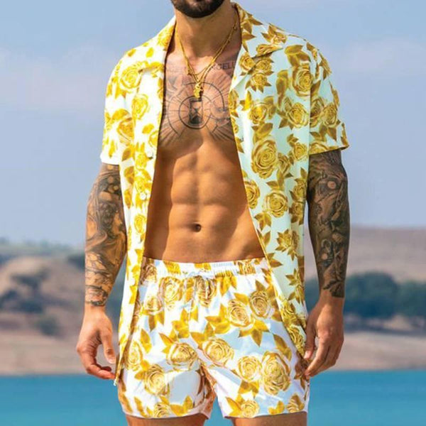 Streetwear Short Sleeve Beach Shirt With Short Pants Casual Men Clothing Outfits - amazitshop