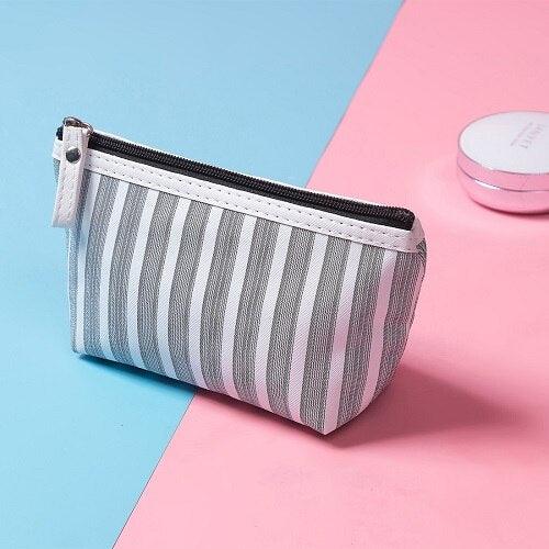 Miyahouse Canvas Cosmetic Bag Women Make up Bags Striped Printed Travel Toiletry Organizer Portable Pouch Makeup Case - amazitshop