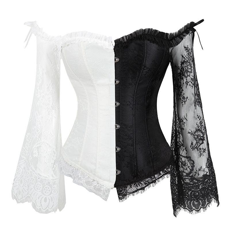 Lingerie Women Corset Bustier Top Nightclub Clothing Steampunk Gothic Lace Long Sleeves Corsets Costume - amazitshop