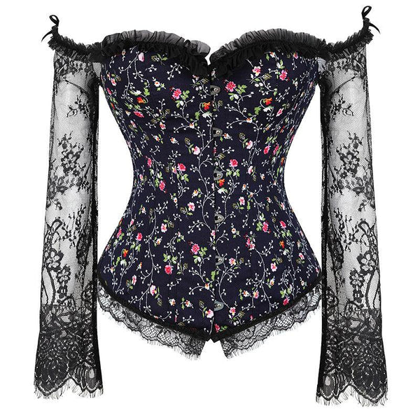 Lingerie Women Corset Bustier Top Nightclub Clothing Steampunk Gothic Lace Long Sleeves Corsets Costume - amazitshop