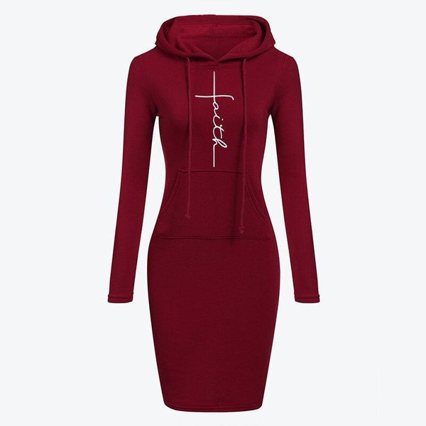 Autumn Winter Women Hoodies Sweatshirts Long-sleeved Dress - amazitshop