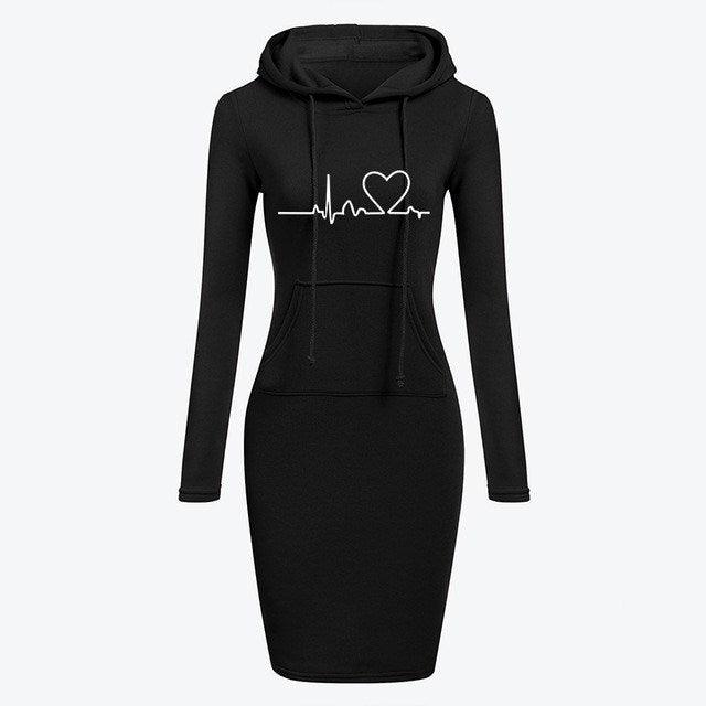 Autumn Winter Women Hoodies Sweatshirts Long-sleeved Dress - amazitshop