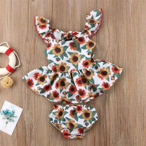 Newborn Kids Girls Clothes Top Dress Set Baby Print Dresses