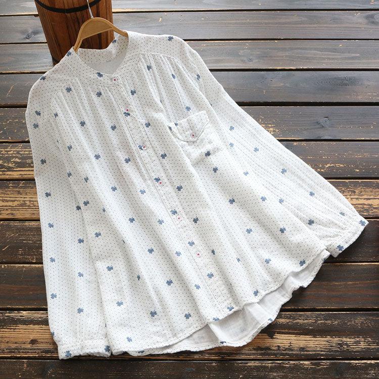 Soft Cardigan Cotton Print Shirt Long Sleeve Blouse - amazitshop