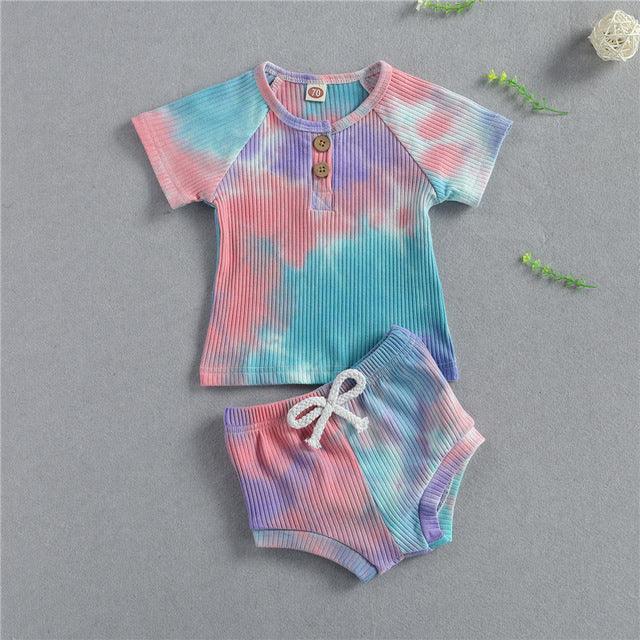 Baby Summer Tie Dyed Clothing Toddler Boys Girls Knitted Sho - amazitshop