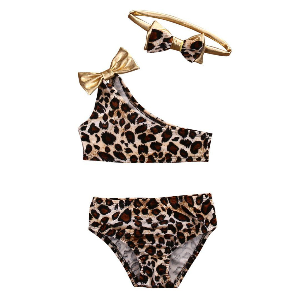 Hot Kids Baby Girls Pcs Swimwear Leopard Print One Shoulder - amazitshop